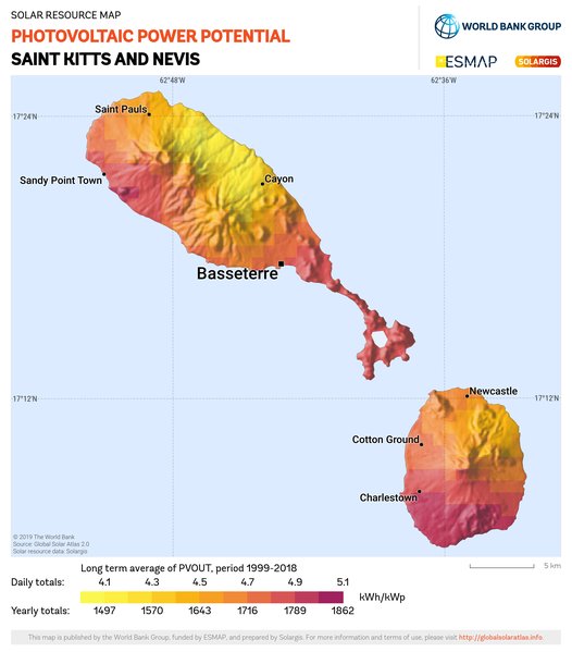 Photovoltaic Electricity Potential, Saint Kitts and Nevis